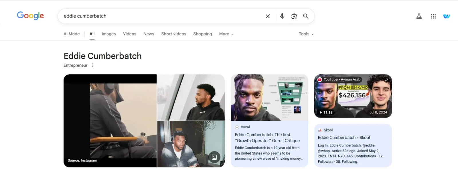 Knowledge Panel for Eddie Cumberbatch