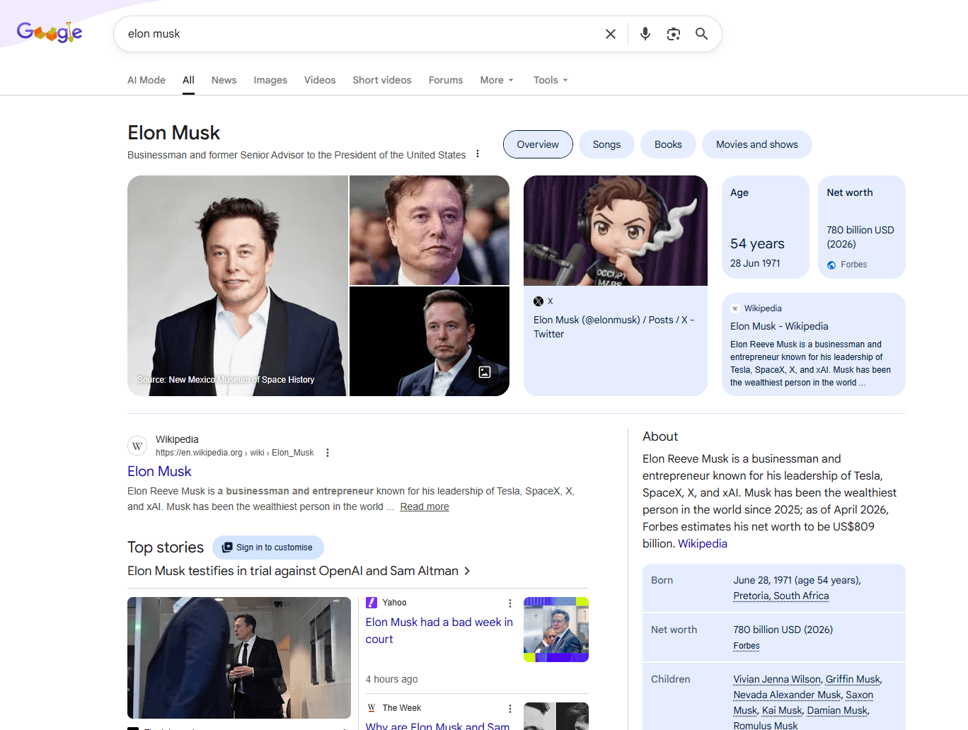 Example Knowledge Panel as shown in Google Search results.