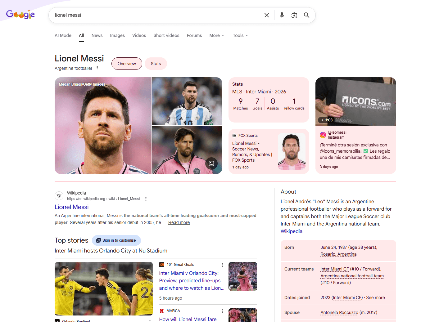 Example Knowledge Panel as shown in Google Search results.